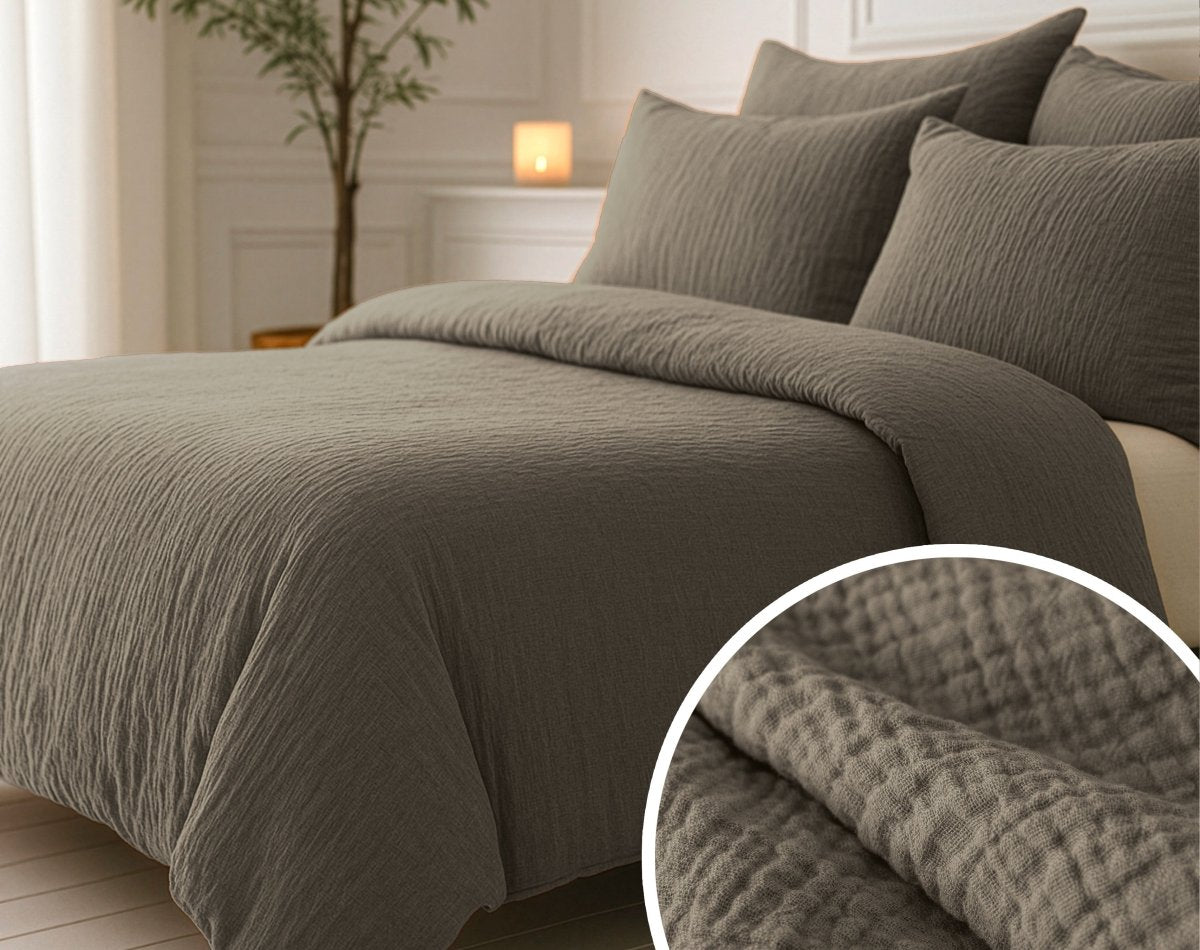 100% Cotton Muslin Lazy Duvet Mousseline | Taupe | Double XL - 200cm (W) x 240cm (L) - The Bedding & Blankets Store