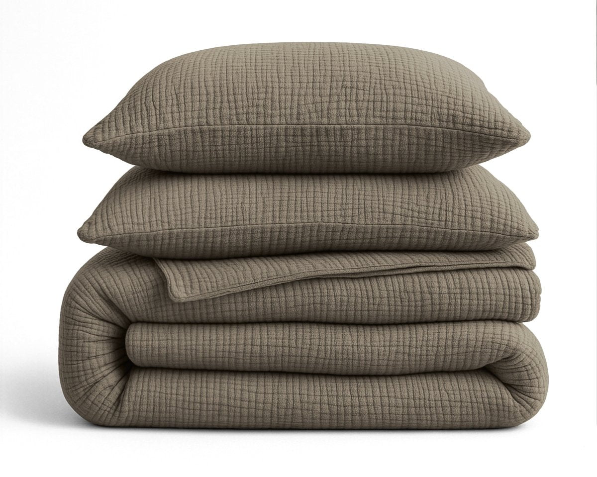 100% Cotton Muslin Lazy Duvet Mousseline | Taupe | Double XL - 200cm (W) x 240cm (L) - The Bedding & Blankets Store