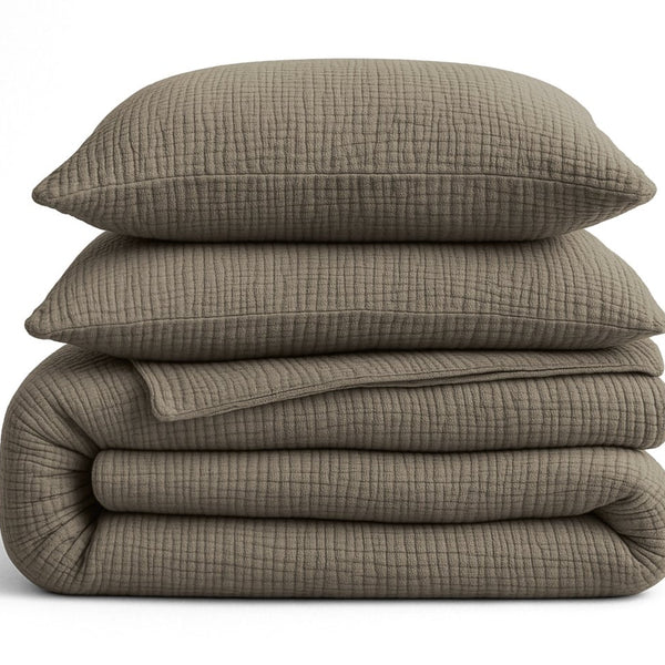 100% Cotton Muslin Lazy Duvet Mousseline | Taupe | Double XL - 200cm (W) x 240cm (L) - The Bedding & Blankets Store