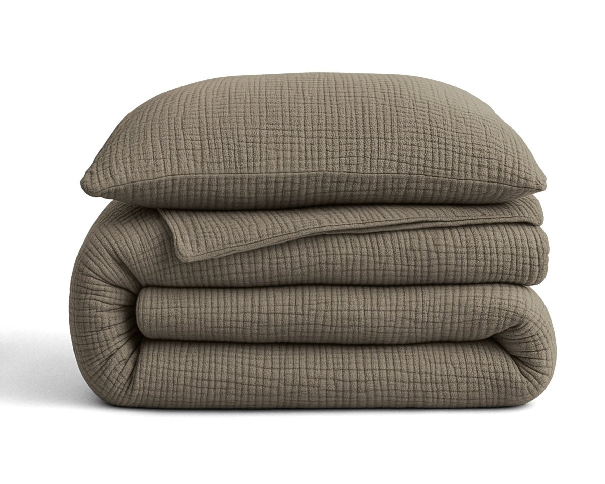 100% Cotton Muslin Lazy Duvet Mousseline | Taupe | Double XL - 200cm (W) x 240cm (L) - The Bedding & Blankets Store