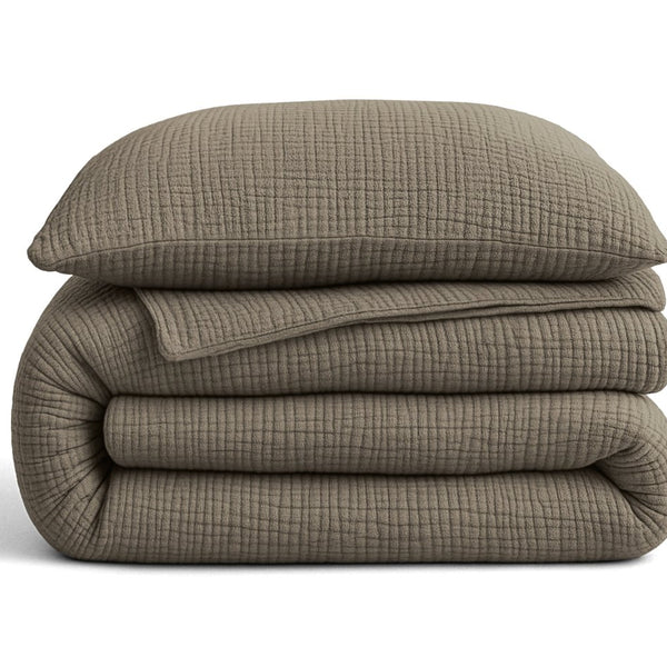 100% Cotton Muslin Lazy Duvet Mousseline | Taupe | Double XL - 200cm (W) x 240cm (L) - The Bedding & Blankets Store