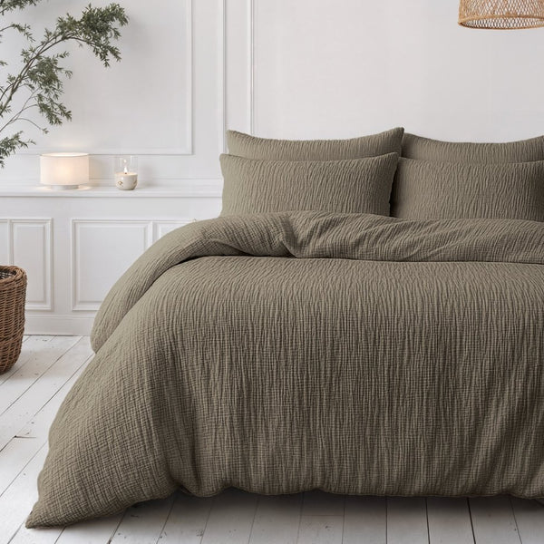 100% Cotton Muslin Lazy Duvet Mousseline | Taupe | Double XL - 200cm (W) x 240cm (L) - The Bedding & Blankets Store