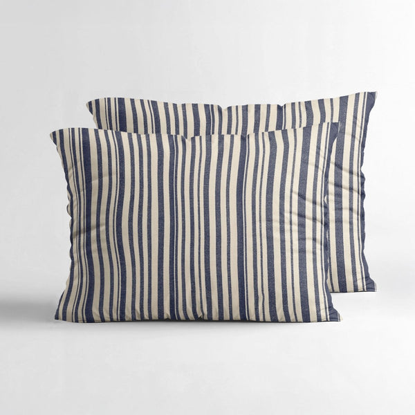 100% Cotton Pillowcase Pair Stripy | Beige/Blue | 60cm x 70cm - The Bedding & Blankets Store