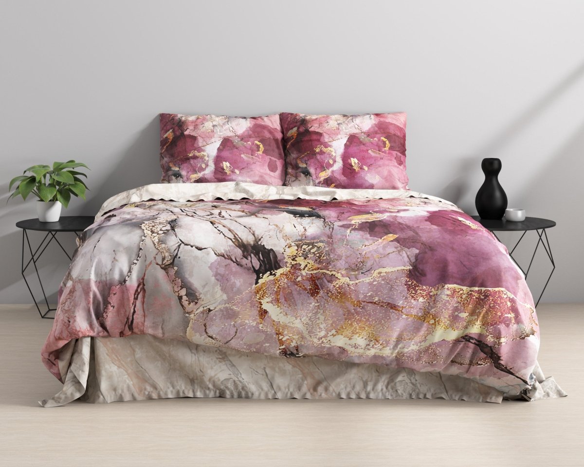 100% Cotton Sateen Duvet Cover Set Breccia | Pink | Single - 140cm (W) x 220cm (L) - The Bedding & Blankets Store