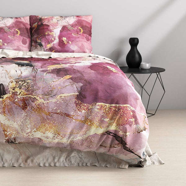 100% Cotton Sateen Duvet Cover Set Breccia | Pink | Single - 140cm (W) x 220cm (L) - The Bedding & Blankets Store