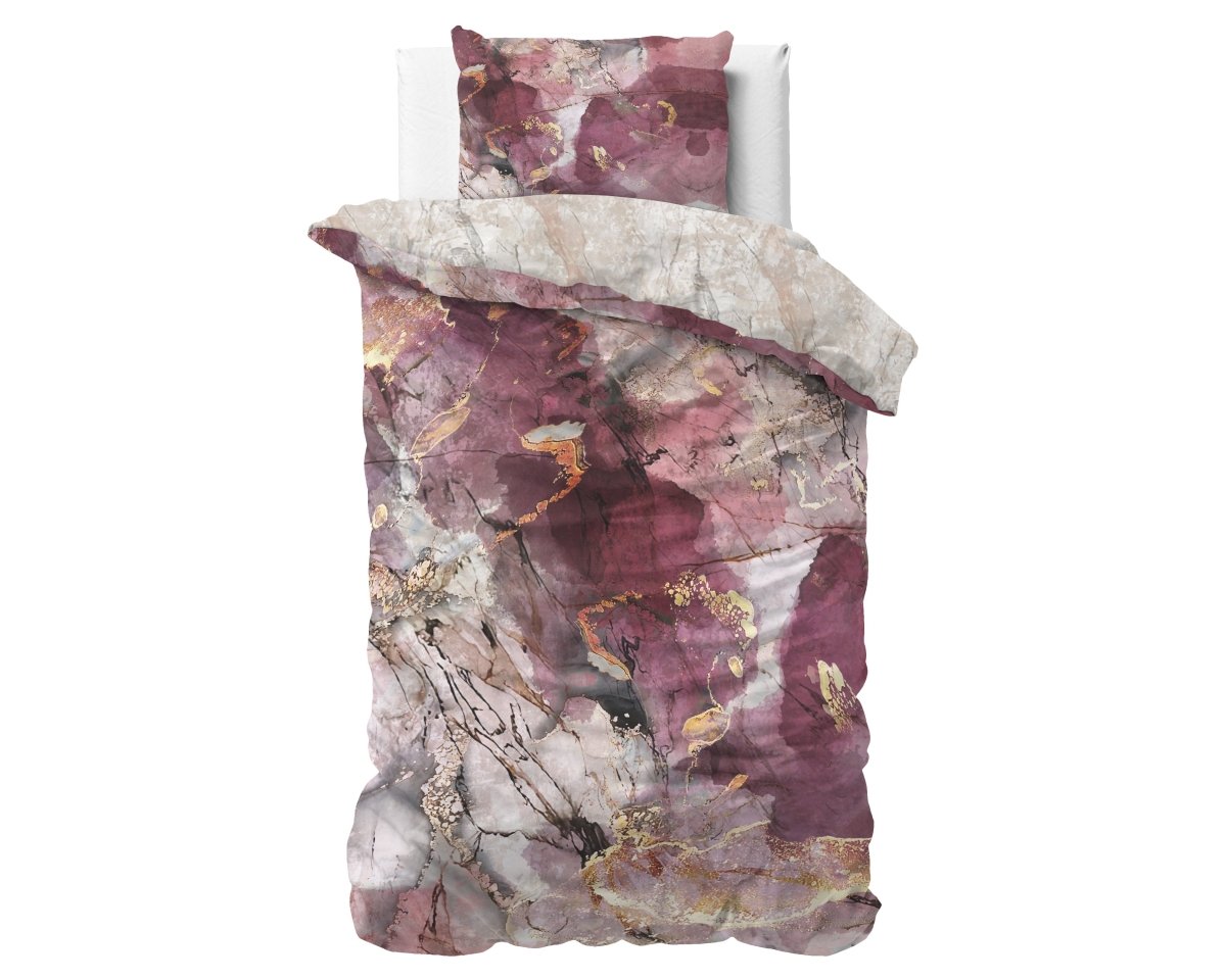 100% Cotton Sateen Duvet Cover Set Breccia | Pink | Single - 140cm (W) x 220cm (L) - The Bedding & Blankets Store