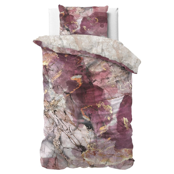 100% Cotton Sateen Duvet Cover Set Breccia | Pink | Single - 140cm (W) x 220cm (L) - The Bedding & Blankets Store
