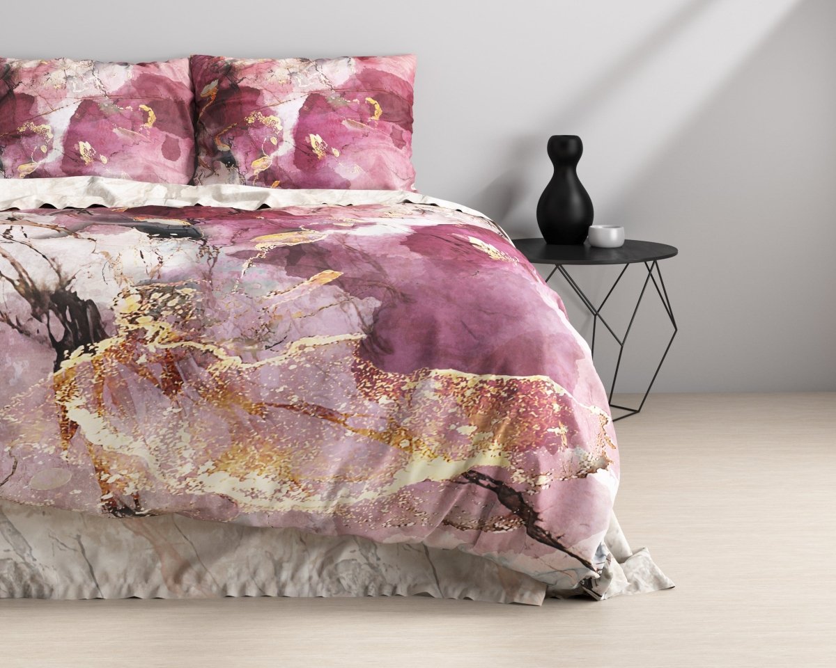 100% Cotton Sateen Duvet Cover Set Breccia | Pink | Single - 140cm (W) x 220cm (L) - The Bedding & Blankets Store