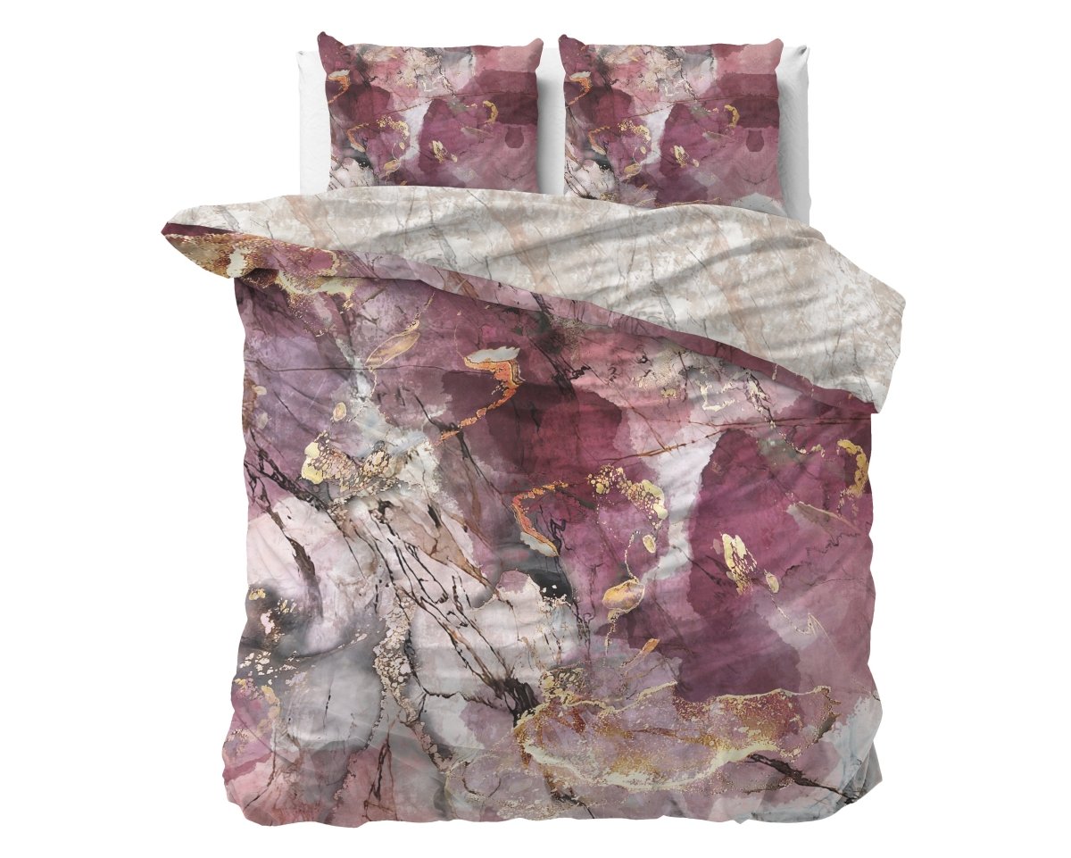 100% Cotton Sateen Duvet Cover Set Breccia | Pink | Single - 140cm (W) x 220cm (L) - The Bedding & Blankets Store