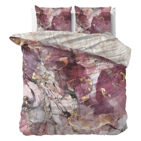 100% Cotton Sateen Duvet Cover Set Breccia | Pink | Single - 140cm (W) x 220cm (L) - The Bedding & Blankets Store
