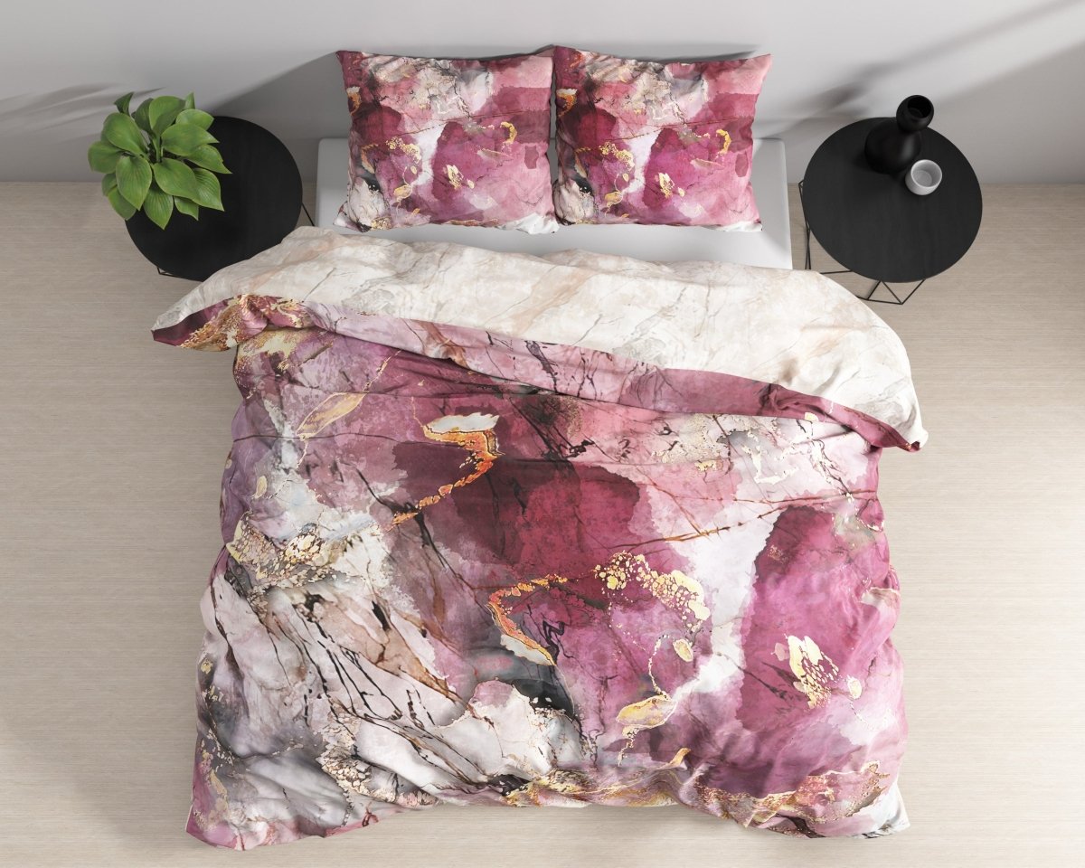 100% Cotton Sateen Duvet Cover Set Breccia | Pink | Single - 140cm (W) x 220cm (L) - The Bedding & Blankets Store