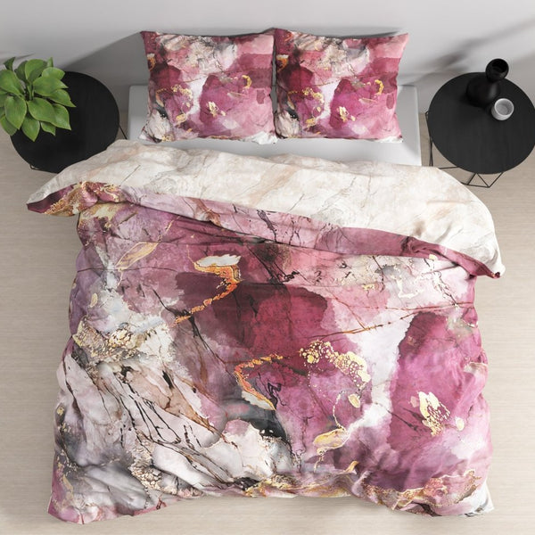 100% Cotton Sateen Duvet Cover Set Breccia | Pink | Single - 140cm (W) x 220cm (L) - The Bedding & Blankets Store