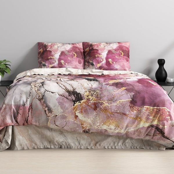 100% Cotton Sateen Duvet Cover Set Breccia | Pink | Single - 140cm (W) x 220cm (L) - The Bedding & Blankets Store