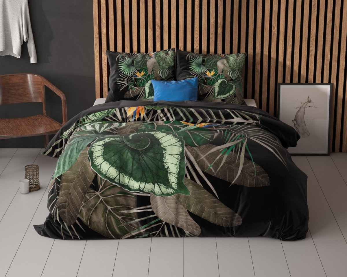 100% Microfibre Duvet Cover Set Dark Leaves | Green | Single - 140cm (W) x 220cm (L) - The Bedding & Blankets Store