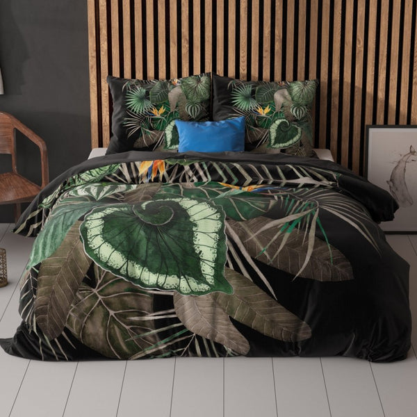 100% Microfibre Duvet Cover Set Dark Leaves | Green | Single - 140cm (W) x 220cm (L) - The Bedding & Blankets Store