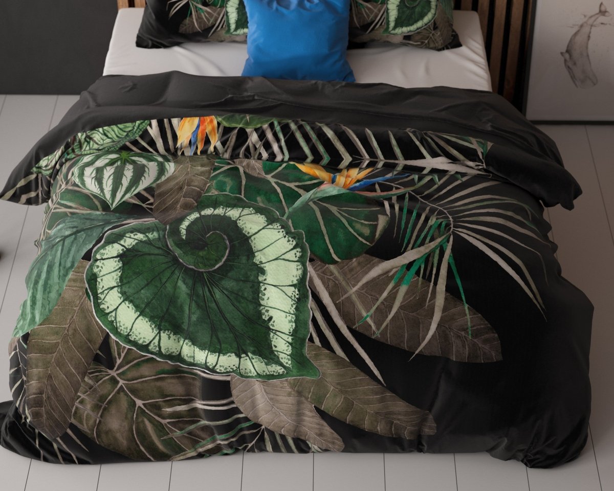 100% Microfibre Duvet Cover Set Dark Leaves | Green | Single - 140cm (W) x 220cm (L) - The Bedding & Blankets Store