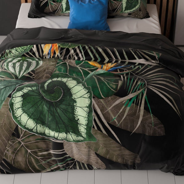 100% Microfibre Duvet Cover Set Dark Leaves | Green | Single - 140cm (W) x 220cm (L) - The Bedding & Blankets Store