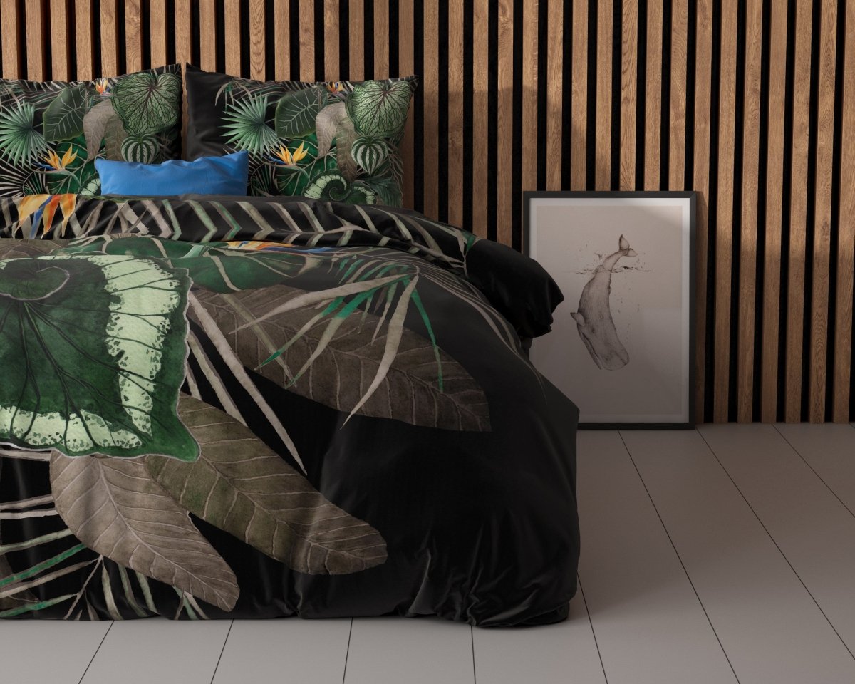 100% Microfibre Duvet Cover Set Dark Leaves | Green | Single - 140cm (W) x 220cm (L) - The Bedding & Blankets Store