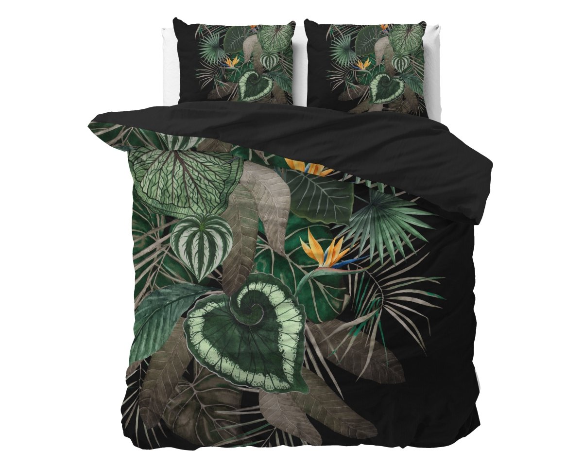 100% Microfibre Duvet Cover Set Dark Leaves | Green | Single - 140cm (W) x 220cm (L) - The Bedding & Blankets Store