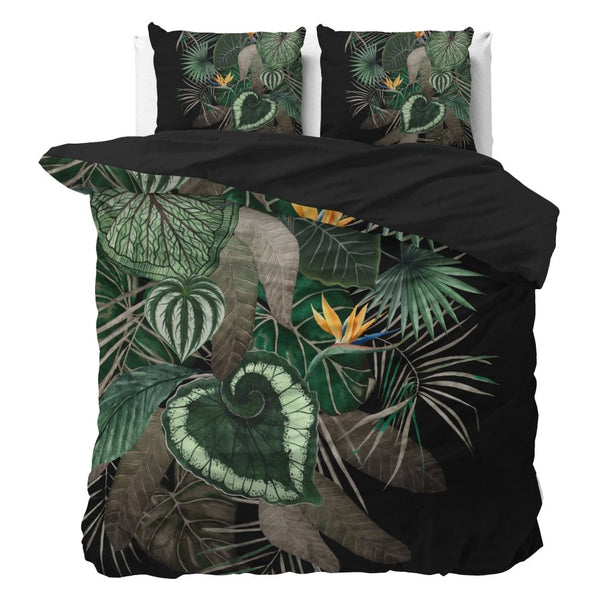 100% Microfibre Duvet Cover Set Dark Leaves | Green | Single - 140cm (W) x 220cm (L) - The Bedding & Blankets Store