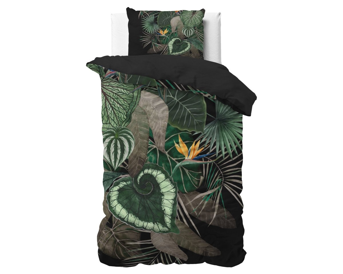 100% Microfibre Duvet Cover Set Dark Leaves | Green | Single - 140cm (W) x 220cm (L) - The Bedding & Blankets Store