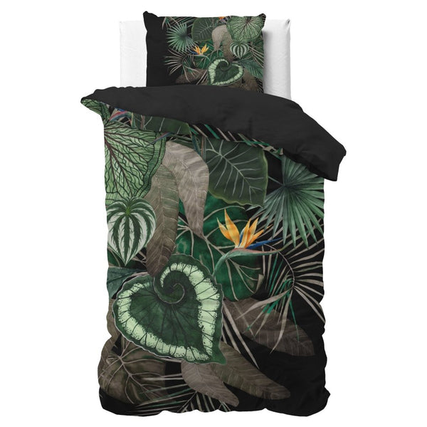 100% Microfibre Duvet Cover Set Dark Leaves | Green | Single - 140cm (W) x 220cm (L) - The Bedding & Blankets Store