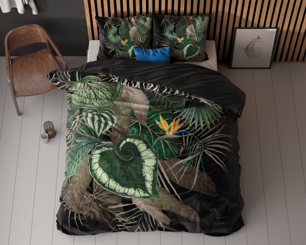 100% Microfibre Duvet Cover Set Dark Leaves | Green | Single - 140cm (W) x 220cm (L) - The Bedding & Blankets Store
