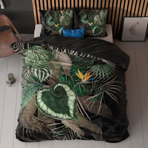 100% Microfibre Duvet Cover Set Dark Leaves | Green | Single - 140cm (W) x 220cm (L) - The Bedding & Blankets Store