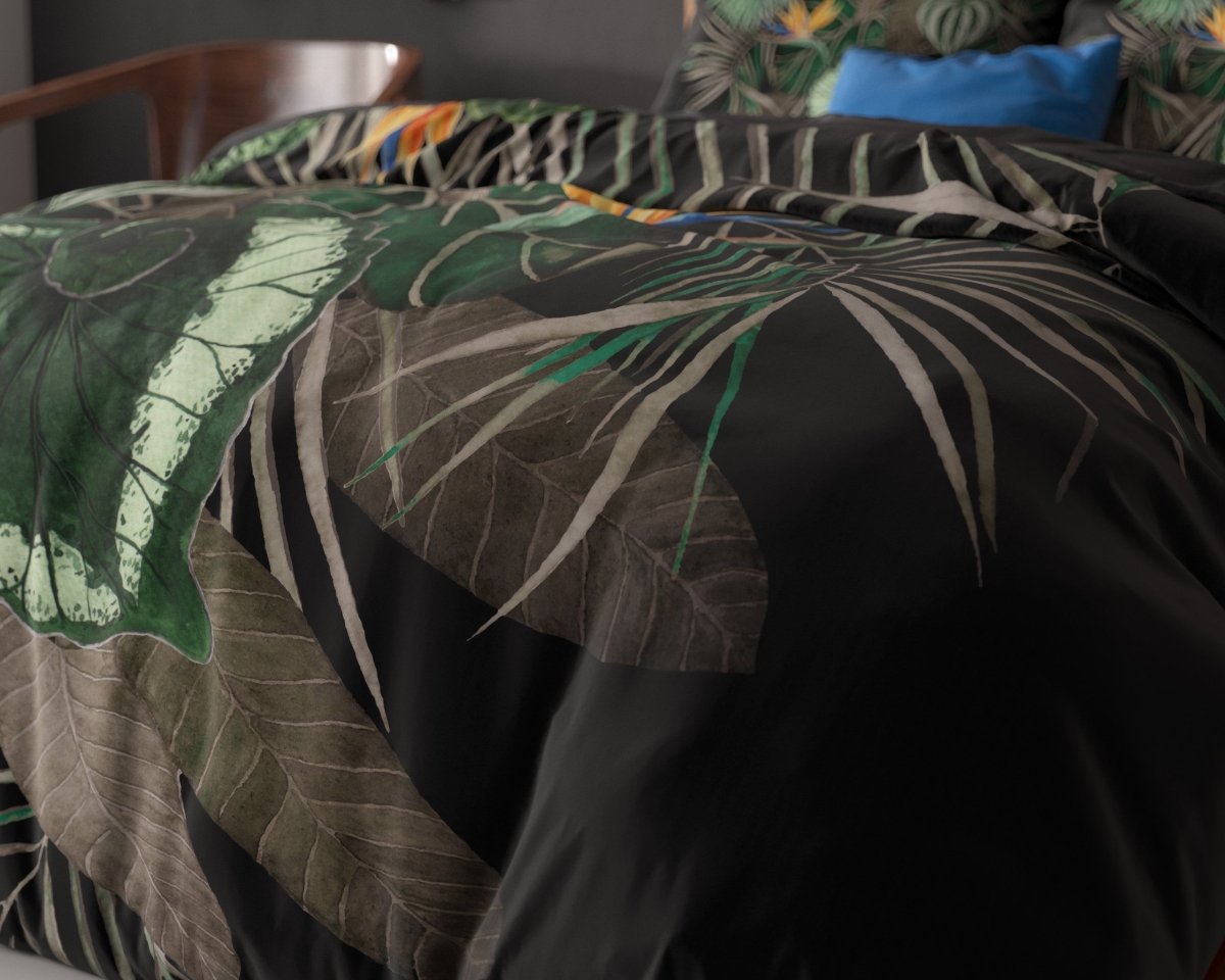 100% Microfibre Duvet Cover Set Dark Leaves | Green | Single - 140cm (W) x 220cm (L) - The Bedding & Blankets Store