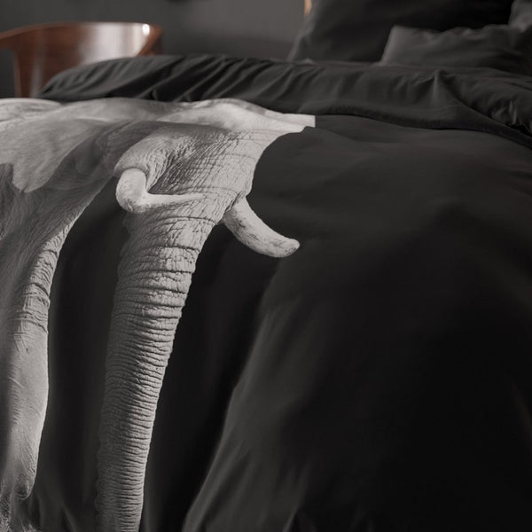 100% Microfibre Duvet Cover Set Elephant | Black | Single - 140cm (W) x 220cm (L) - The Bedding & Blankets Store