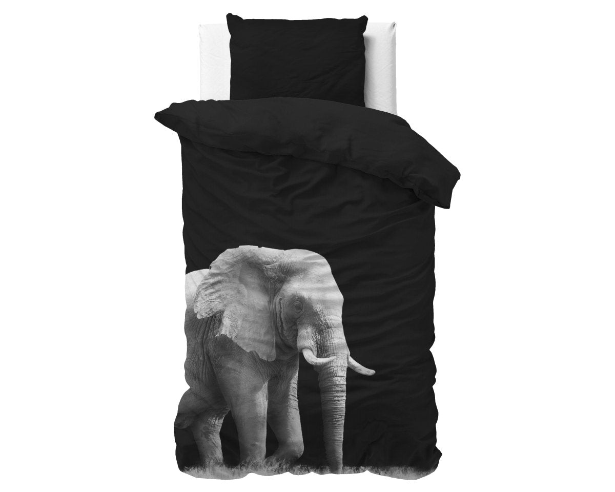 100% Microfibre Duvet Cover Set Elephant | Black | Single - 140cm (W) x 220cm (L) - The Bedding & Blankets Store
