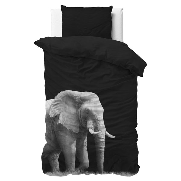 100% Microfibre Duvet Cover Set Elephant | Black | Single - 140cm (W) x 220cm (L) - The Bedding & Blankets Store