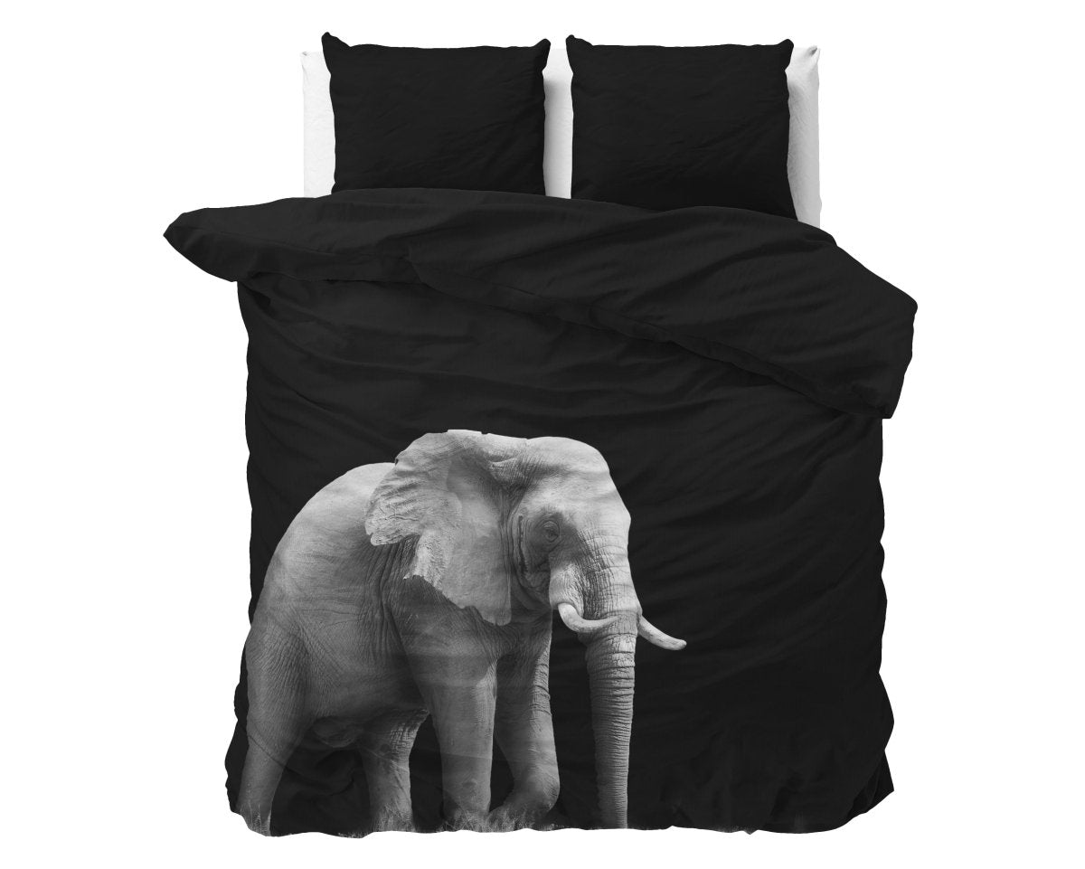 100% Microfibre Duvet Cover Set Elephant | Black | Single - 140cm (W) x 220cm (L) - The Bedding & Blankets Store
