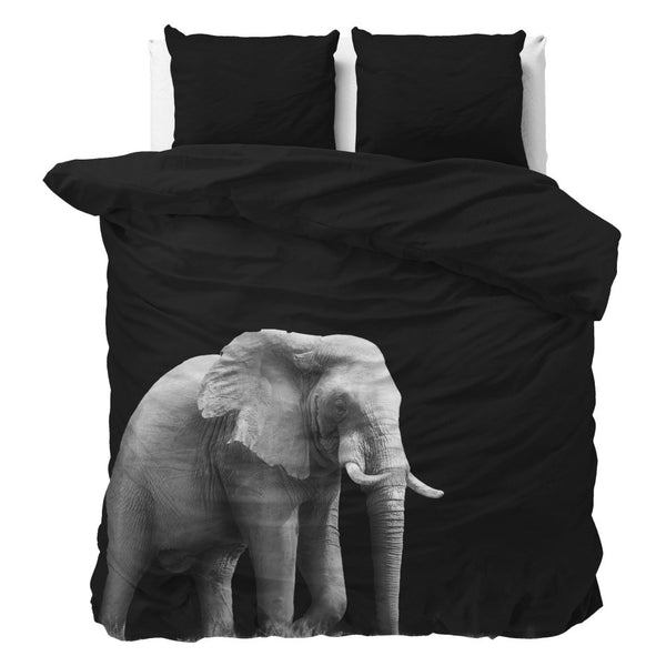 100% Microfibre Duvet Cover Set Elephant | Black | Single - 140cm (W) x 220cm (L) - The Bedding & Blankets Store