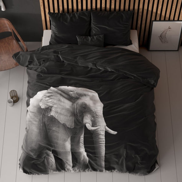 100% Microfibre Duvet Cover Set Elephant | Black | Single - 140cm (W) x 220cm (L) - The Bedding & Blankets Store