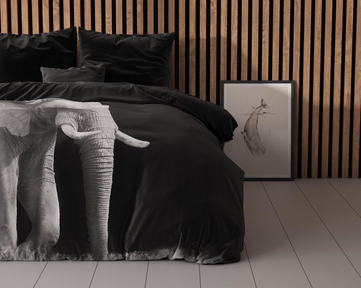 100% Microfibre Duvet Cover Set Elephant | Black | Single - 140cm (W) x 220cm (L) - The Bedding & Blankets Store