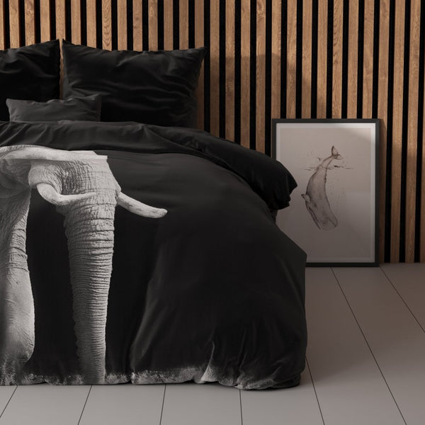 100% Microfibre Duvet Cover Set Elephant | Black | Single - 140cm (W) x 220cm (L) - The Bedding & Blankets Store