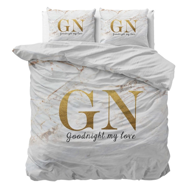 100% Microfibre Duvet Cover Set Goodnight | Gold | Single - 140cm (W) x 220cm (L) - The Bedding & Blankets Store