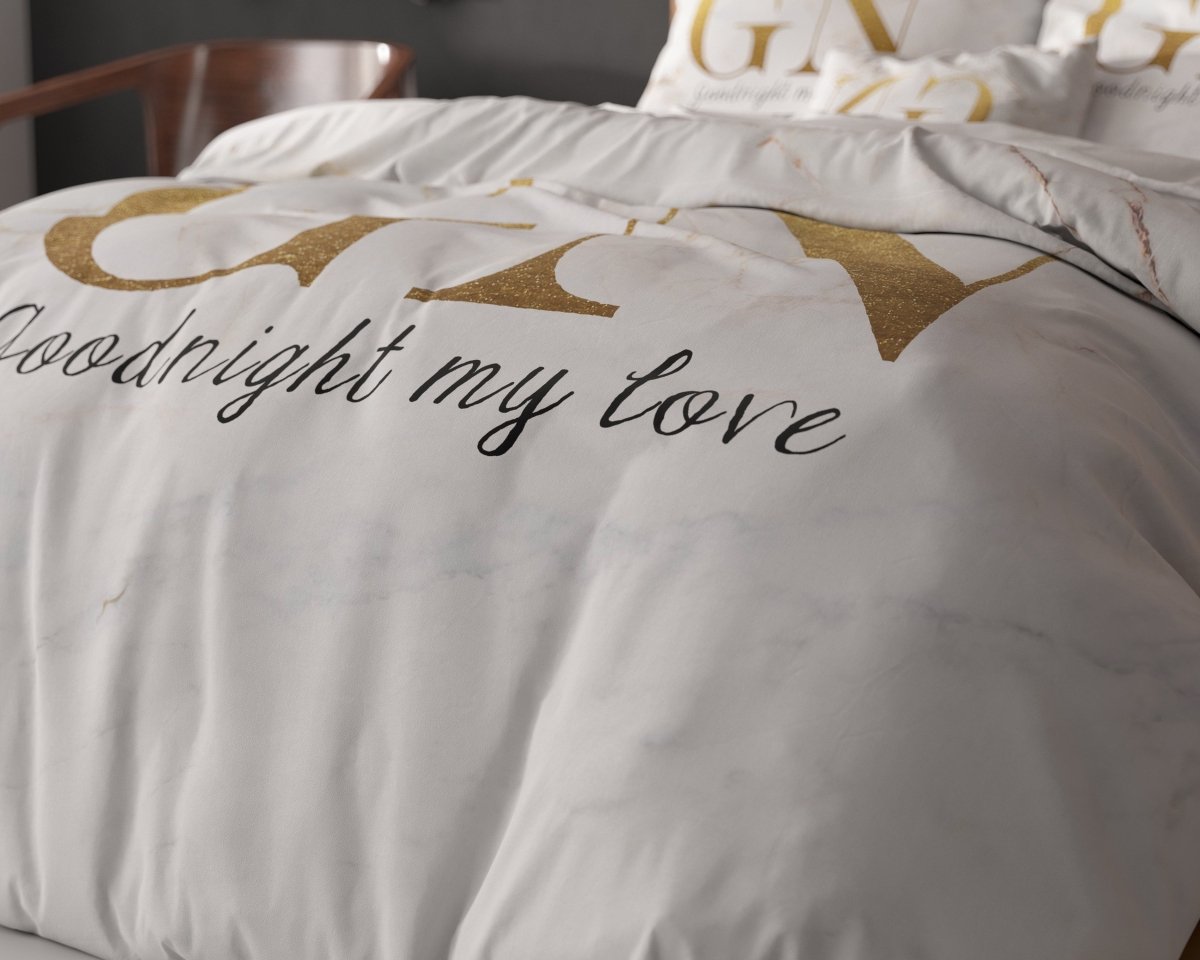 100% Microfibre Duvet Cover Set Goodnight | Gold | Single - 140cm (W) x 220cm (L) - The Bedding & Blankets Store