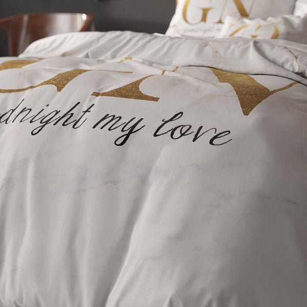 100% Microfibre Duvet Cover Set Goodnight | Gold | Single - 140cm (W) x 220cm (L) - The Bedding & Blankets Store