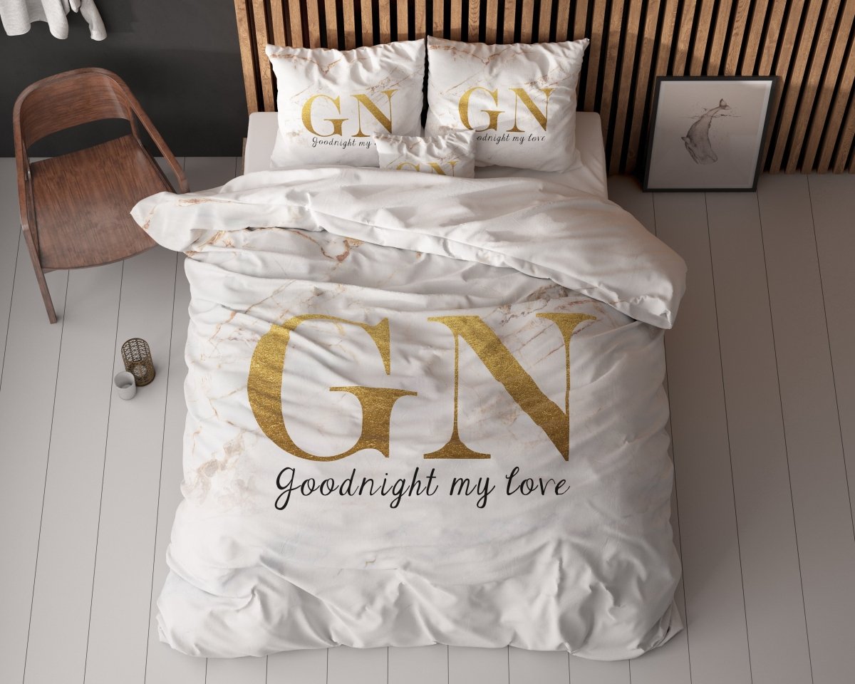 100% Microfibre Duvet Cover Set Goodnight | Gold | Single - 140cm (W) x 220cm (L) - The Bedding & Blankets Store