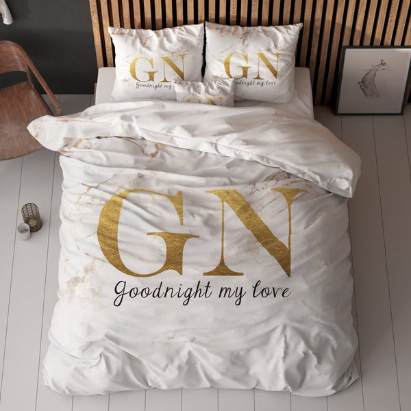 100% Microfibre Duvet Cover Set Goodnight | Gold | Single - 140cm (W) x 220cm (L) - The Bedding & Blankets Store