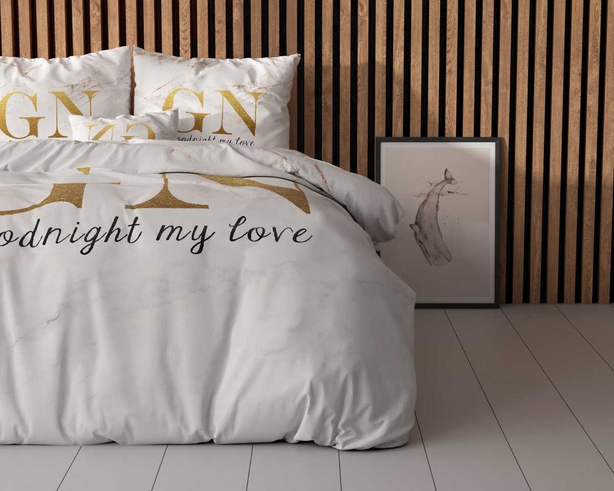100% Microfibre Duvet Cover Set Goodnight | Gold | Single - 140cm (W) x 220cm (L) - The Bedding & Blankets Store