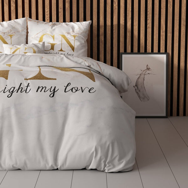 100% Microfibre Duvet Cover Set Goodnight | Gold | Single - 140cm (W) x 220cm (L) - The Bedding & Blankets Store