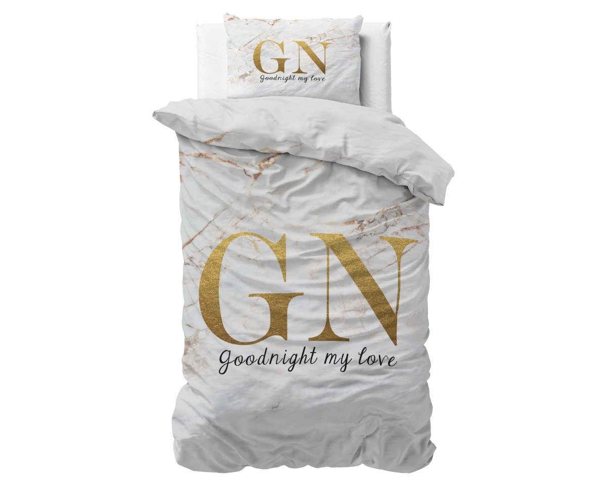 100% Microfibre Duvet Cover Set Goodnight | Gold | Single - 140cm (W) x 220cm (L) - The Bedding & Blankets Store