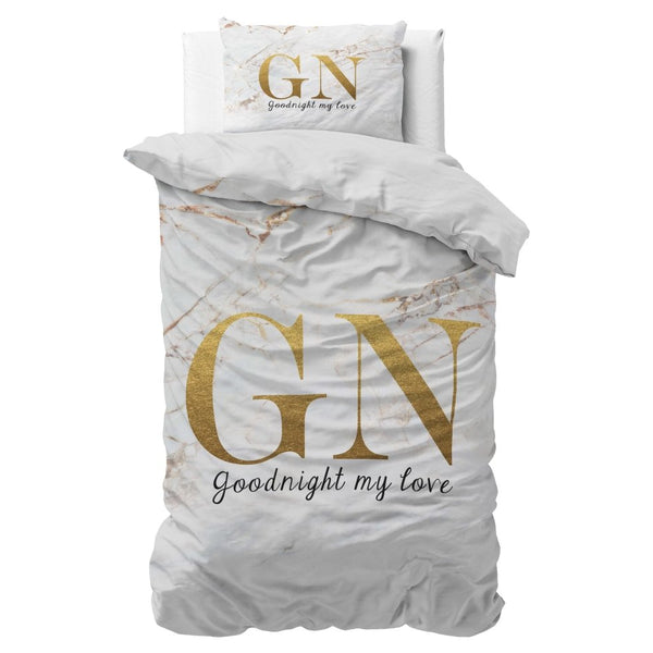 100% Microfibre Duvet Cover Set Goodnight | Gold | Single - 140cm (W) x 220cm (L) - The Bedding & Blankets Store