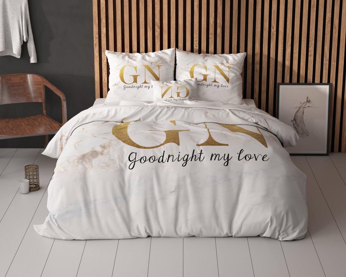 100% Microfibre Duvet Cover Set Goodnight | Gold | Single - 140cm (W) x 220cm (L) - The Bedding & Blankets Store