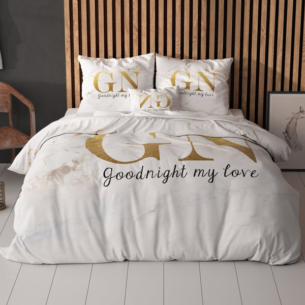 100% Microfibre Duvet Cover Set Goodnight | Gold | Single - 140cm (W) x 220cm (L) - The Bedding & Blankets Store