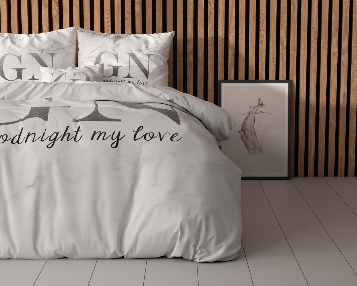 100% Microfibre Duvet Cover Set Goodnight | Silver | Single - 140cm (W) x 220cm (L) - The Bedding & Blankets Store