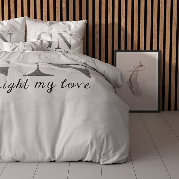 100% Microfibre Duvet Cover Set Goodnight | Silver | Single - 140cm (W) x 220cm (L) - The Bedding & Blankets Store